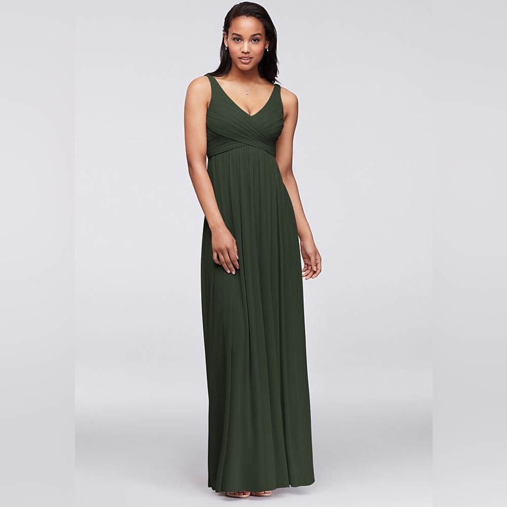 David’s Bridal- MARTINI OLIVE Long Mesh Cowl Back Bridesmaid Dress